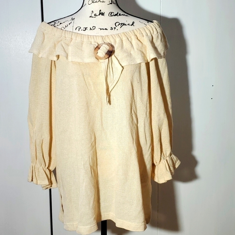 Suzy Phillips| Womens Oversized Boho Off Shoulder Cream Neutral Top Sz.18/20